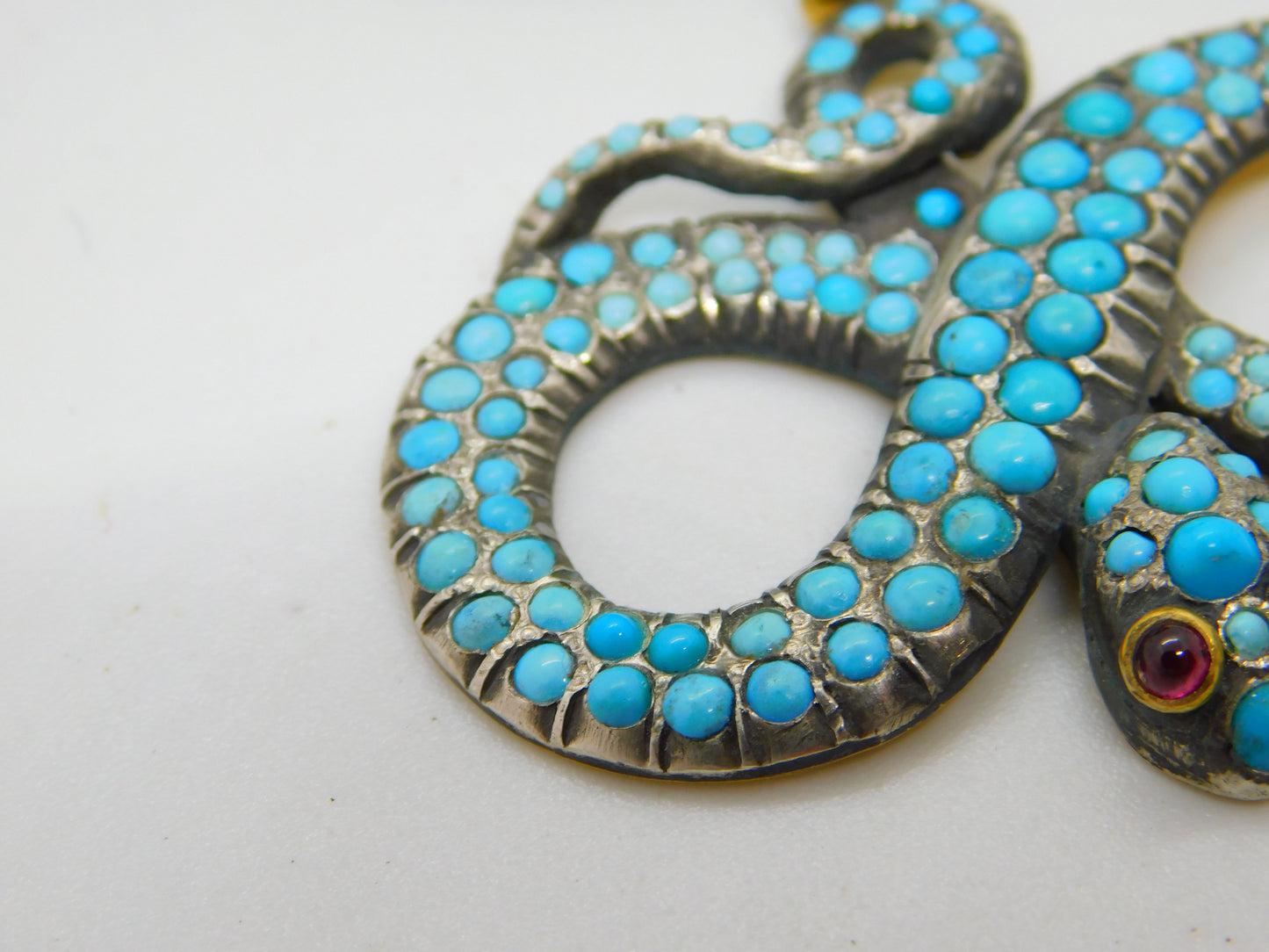 Georgian 18ct Gold & Silver Pave Set Turquoise Snake Pendant Antique c1830