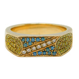 9ct Yellow Gold, Blue, Yellow & Clear Diamond Dress Ring Vintage Birmingham