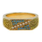 9ct Yellow Gold, Blue, Yellow & Clear Diamond Dress Ring Vintage Birmingham