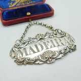 Georgian Sterling Silver Ornate Edge Madeira Bottle Label Antique 1826 London
