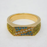 9ct Yellow Gold, Blue, Yellow & Clear Diamond Dress Ring Vintage Birmingham