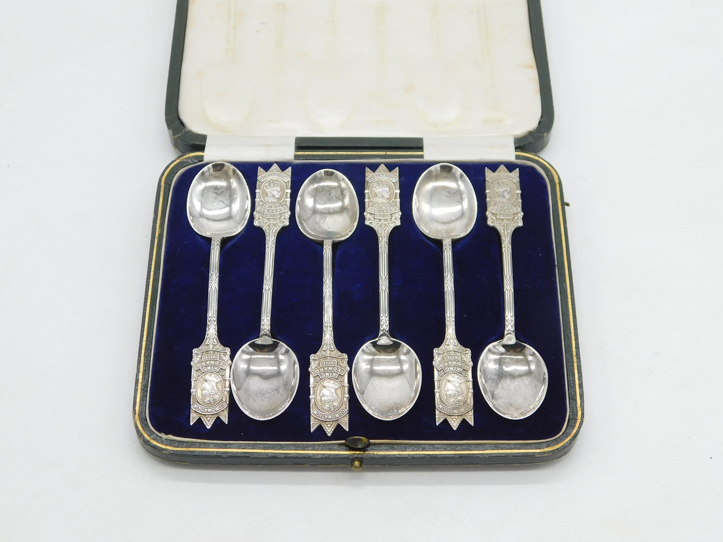 King Edward VIII Boxed Sterling Silver Coronation Teaspoons Antique 1936 Birmingham