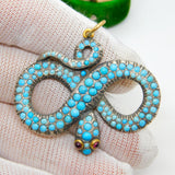 Georgian 18ct Gold & Silver Pave Set Turquoise Snake Pendant Antique c1830