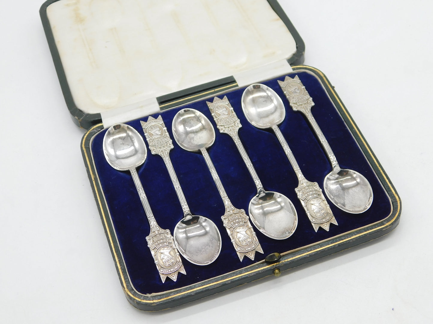 King Edward VIII Boxed Sterling Silver Coronation Teaspoons Antique 1936 Birmingham