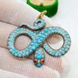 Georgian 18ct Gold & Silver Pave Set Turquoise Snake Pendant Antique c1830
