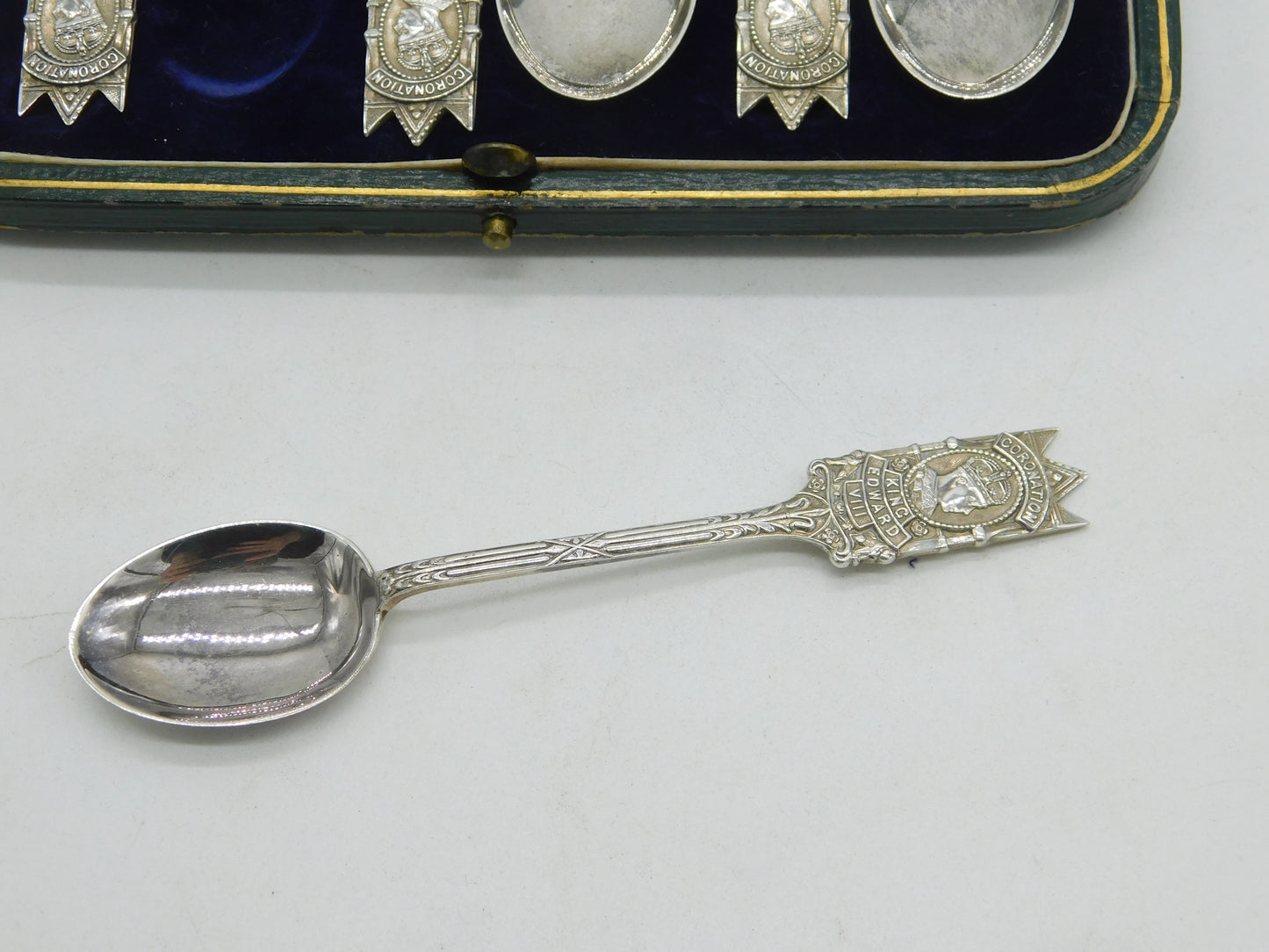 King Edward VIII Boxed Sterling Silver Coronation Teaspoons Antique 1936 Birmingham