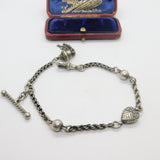 Victorian Sterling Silver Heart Albertina Watch Chain Bracelet Antique c1900