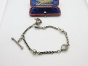 Victorian Sterling Silver Heart Albertina Watch Chain Bracelet Antique c1900