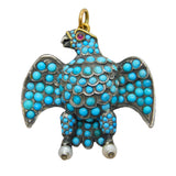 Georgian 18ct Gold & Silver Pave Set Turquoise Eagle Mourning Pendant Antique c1830