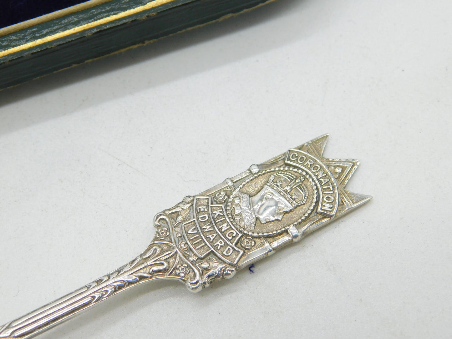 King Edward VIII Boxed Sterling Silver Coronation Teaspoons Antique 1936 Birmingham