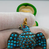 Georgian 18ct Gold & Silver Pave Set Turquoise Eagle Mourning Pendant Antique c1830