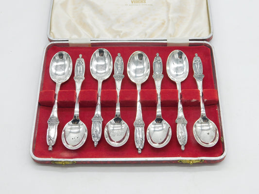 Boxed Sterling Silver British Monarchs Teaspoon Set Antique 1936 Birmingham