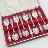 Boxed Sterling Silver British Monarchs Teaspoon Set Antique 1936 Birmingham