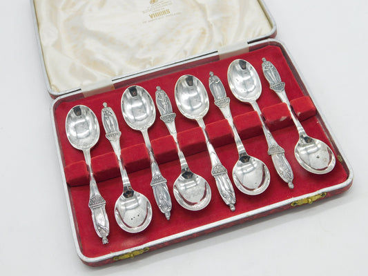 Boxed Sterling Silver British Monarchs Teaspoon Set Antique 1936 Birmingham