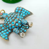 Georgian 18ct Gold & Silver Pave Set Turquoise Eagle Mourning Pendant Antique c1830