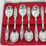 Boxed Sterling Silver British Monarchs Teaspoon Set Antique 1936 Birmingham