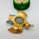 Georgian 18ct Gold & Silver Pave Set Turquoise Eagle Mourning Pendant Antique c1830