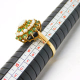 9ct Yellow Gold, Emerald & Opal Floral Cluster Ring Vintage 1977 London