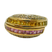 9ct Yellow Gold, Pink-Yellow Sapphire & Diamond Dress Ring Vintage 2005 Birmingham