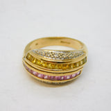 9ct Yellow Gold, Pink-Yellow Sapphire & Diamond Dress Ring Vintage 2005 Birmingham