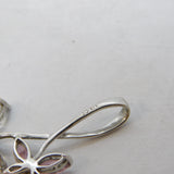 9ct White Gold, Pink Topaz & Paste Butterfly Drop Pendant Vintage c1990