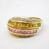 9ct Yellow Gold, Pink-Yellow Sapphire & Diamond Dress Ring Vintage 2005 Birmingham