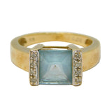 9ct Yellow Gold, Square-Cut Aquamarine & Diamond Dress Ring Vintage c1970