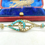 Victorian Sterling Silver Gilt Turquoise & Pearl Lovers Knot Brooch Antique 1860