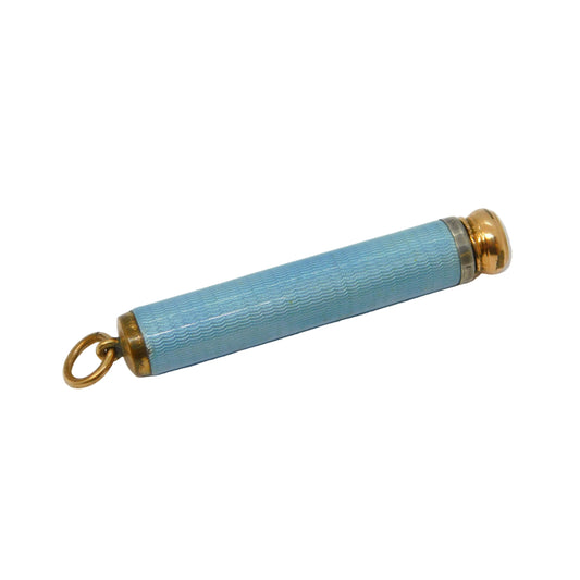Edwardian Rolled Gold Blue Guilloche Enamel Pencil Holder Fob Antique c1910