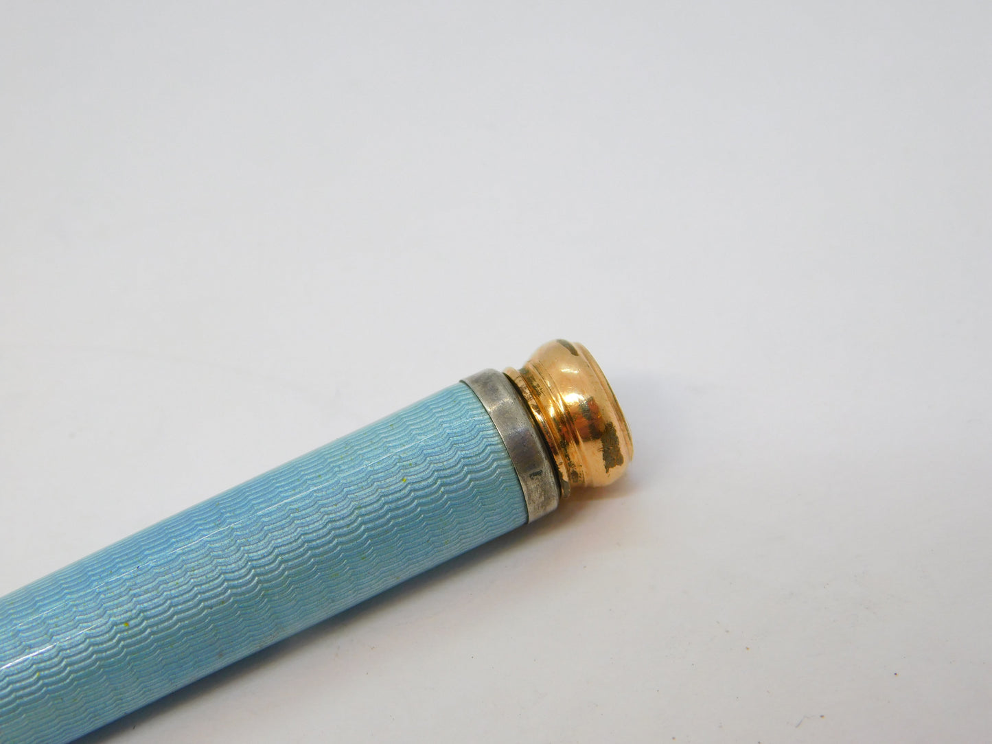Edwardian Rolled Gold Blue Guilloche Enamel Pencil Holder Fob Antique c1910