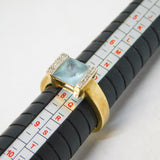 9ct Yellow Gold, Square-Cut Aquamarine & Diamond Dress Ring Vintage c1970