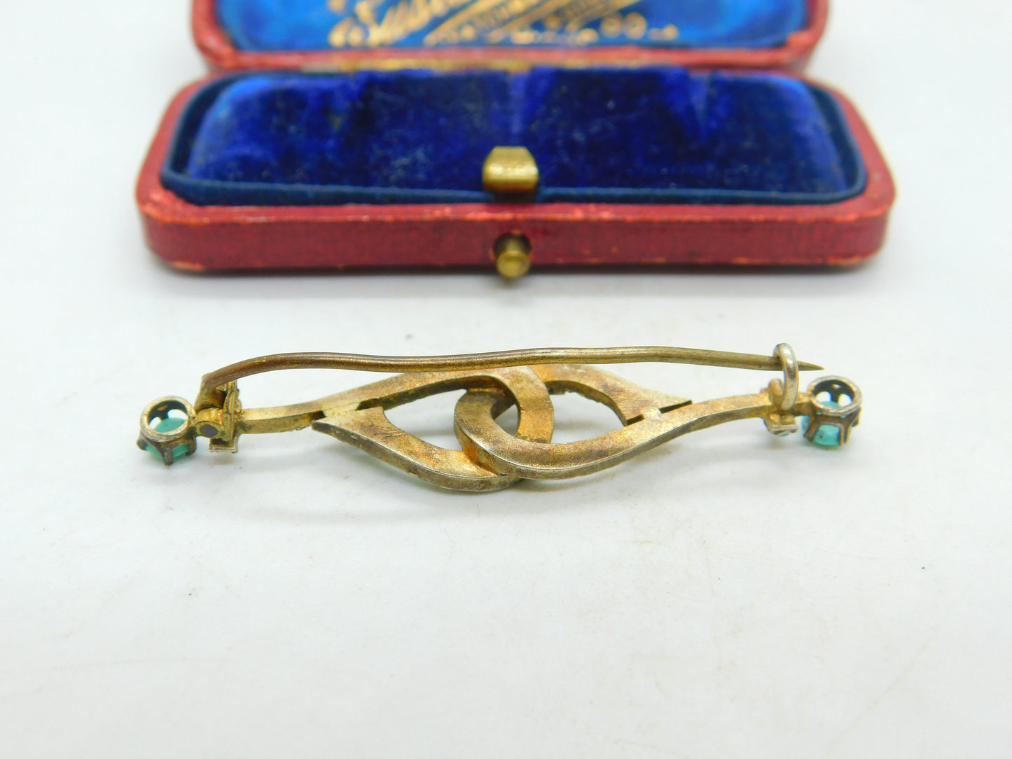 Victorian Sterling Silver Gilt Turquoise & Pearl Lovers Knot Brooch Antique 1860