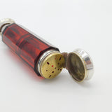 Victorian Sterling Silver Cranberry Glass Double Ended Scent Bottle Antique 1890
