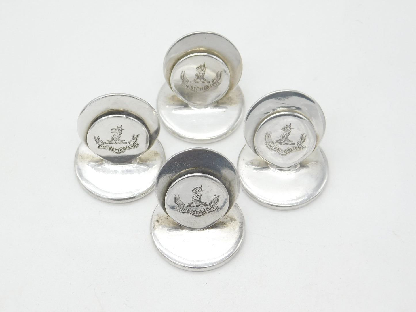 Victorian Set of Four Silver Plated 'In Recto Decus' Owl Crest Menu Settings c1900