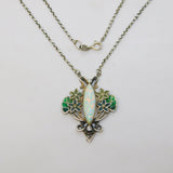 Sterling Silver Plique-à-jour Enamel, Spinel & Marquise Cut Opal Necklace Vintage