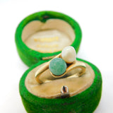 10ct Yellow Gold, Jade & Pearl Toi et Moi Crossover Ring Vintage c1970