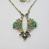Sterling Silver Plique-à-jour Enamel, Spinel & Marquise Cut Opal Necklace Vintage