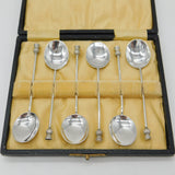 Boxed Set of Sterling Silver Scottish Thistle Terminal Spoons Antique 1928 Deco
