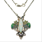 Sterling Silver Plique-à-jour Enamel, Spinel & Marquise Cut Opal Necklace Vintage