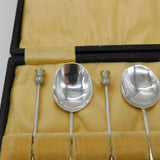 Boxed Set of Sterling Silver Scottish Thistle Terminal Spoons Antique 1928 Deco