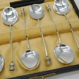Boxed Set of Sterling Silver Scottish Thistle Terminal Spoons Antique 1928 Deco