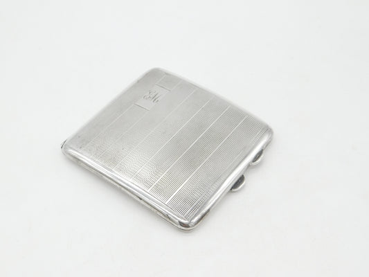 Sterling Silver Engine Turned Cigarette Case Antique 1936 Birmingham Art Deco