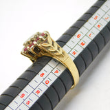 9ct Yellow Gold, Ruby & Diamond Set Floral Cluster Ring Vintage 1978 London