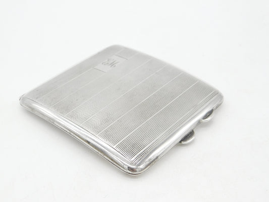 Sterling Silver Engine Turned Cigarette Case Antique 1936 Birmingham Art Deco