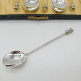 Boxed Set of Sterling Silver Scottish Thistle Terminal Spoons Antique 1928 Deco