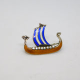 20th Century Scandinavian Sterling Silver Enamel Viking Boat Brooch Antique c1920