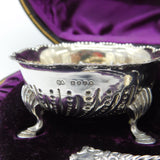 Boxed Set of Victorian Sterling Silver Salt Cellars & Spoons Antique 1881 London