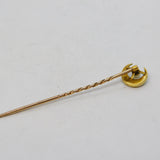 Victorian 15ct Yellow Gold Seed Pearl Crescent Moon Stick Pin Antique c1880