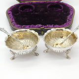 Boxed Set of Victorian Sterling Silver Salt Cellars & Spoons Antique 1881 London