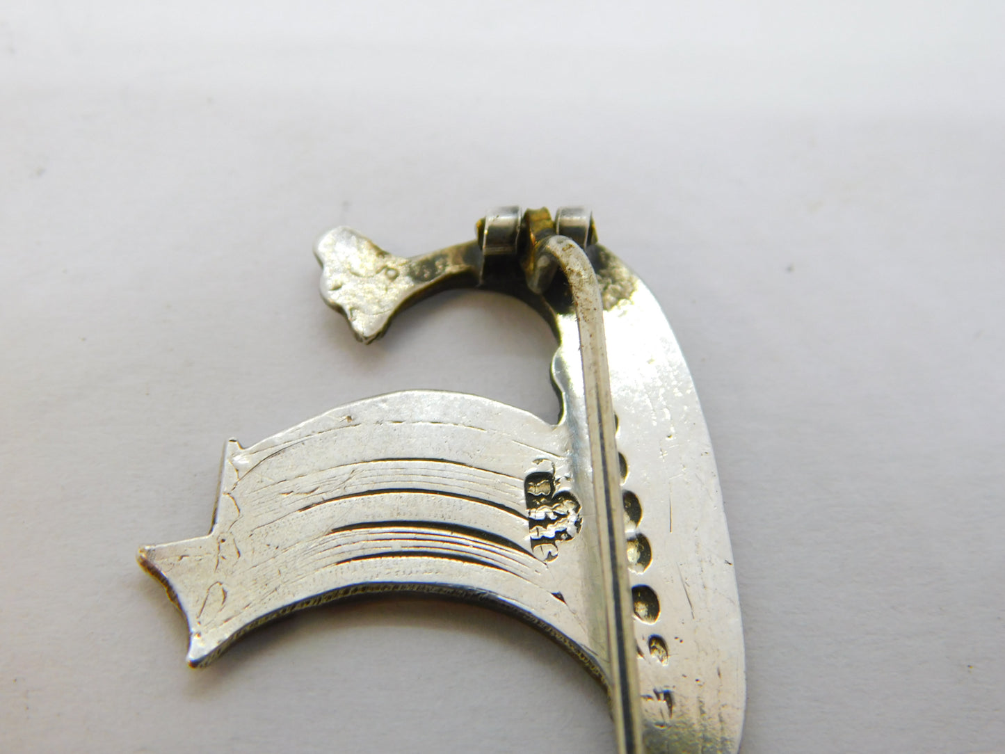20th Century Scandinavian Sterling Silver Enamel Viking Boat Brooch Antique c1920